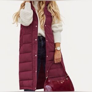 Elegant Maroon Longline Puffer Vest